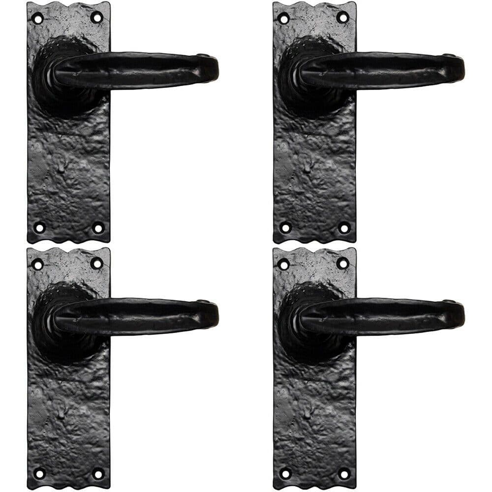 4x PAIR Forged Straight Lever Handle on Latch Backplate 155 x 55mm Black Antique