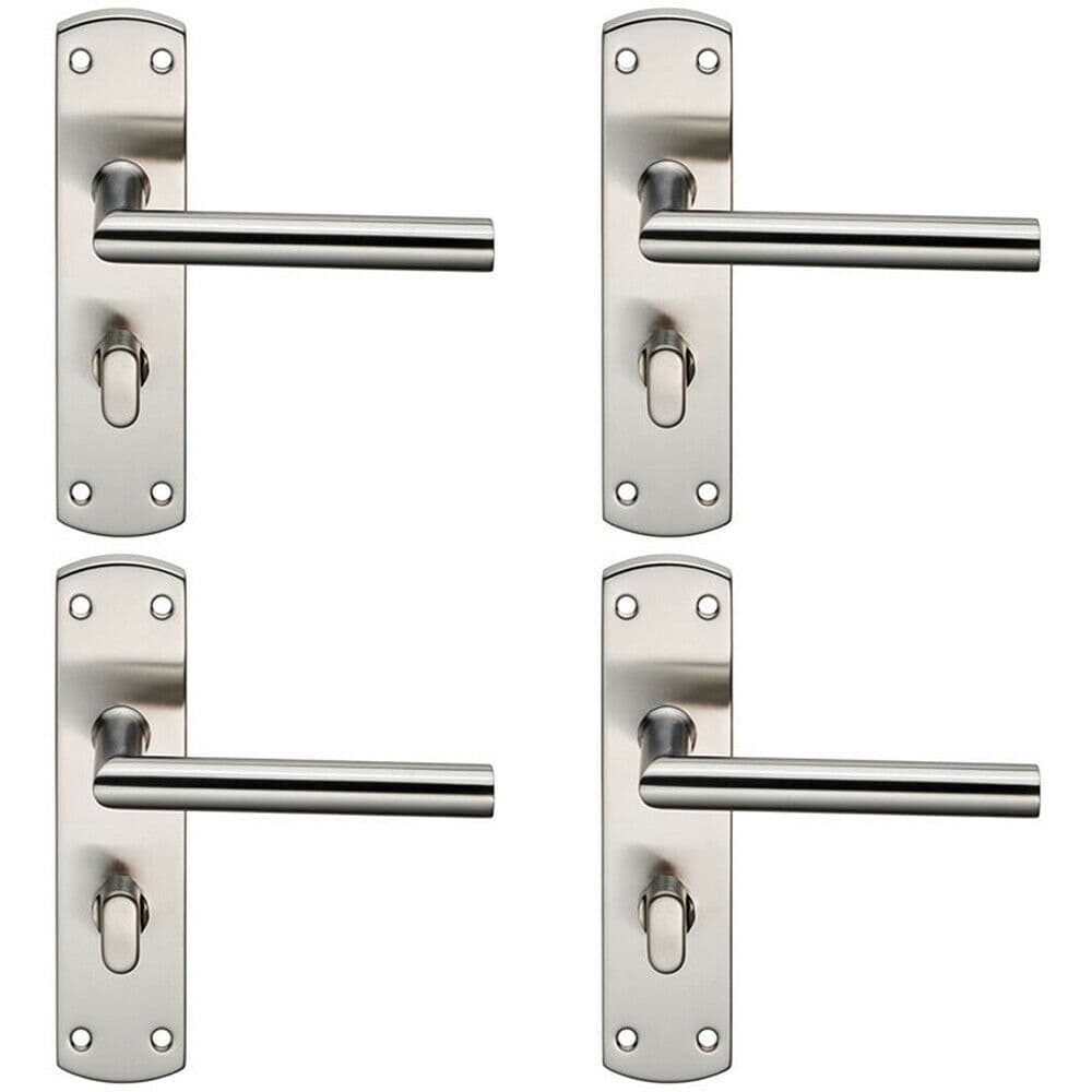 4x Mitred Lever on Bathroom Backplate Door Handle Thumbturn Lock Satin Steel