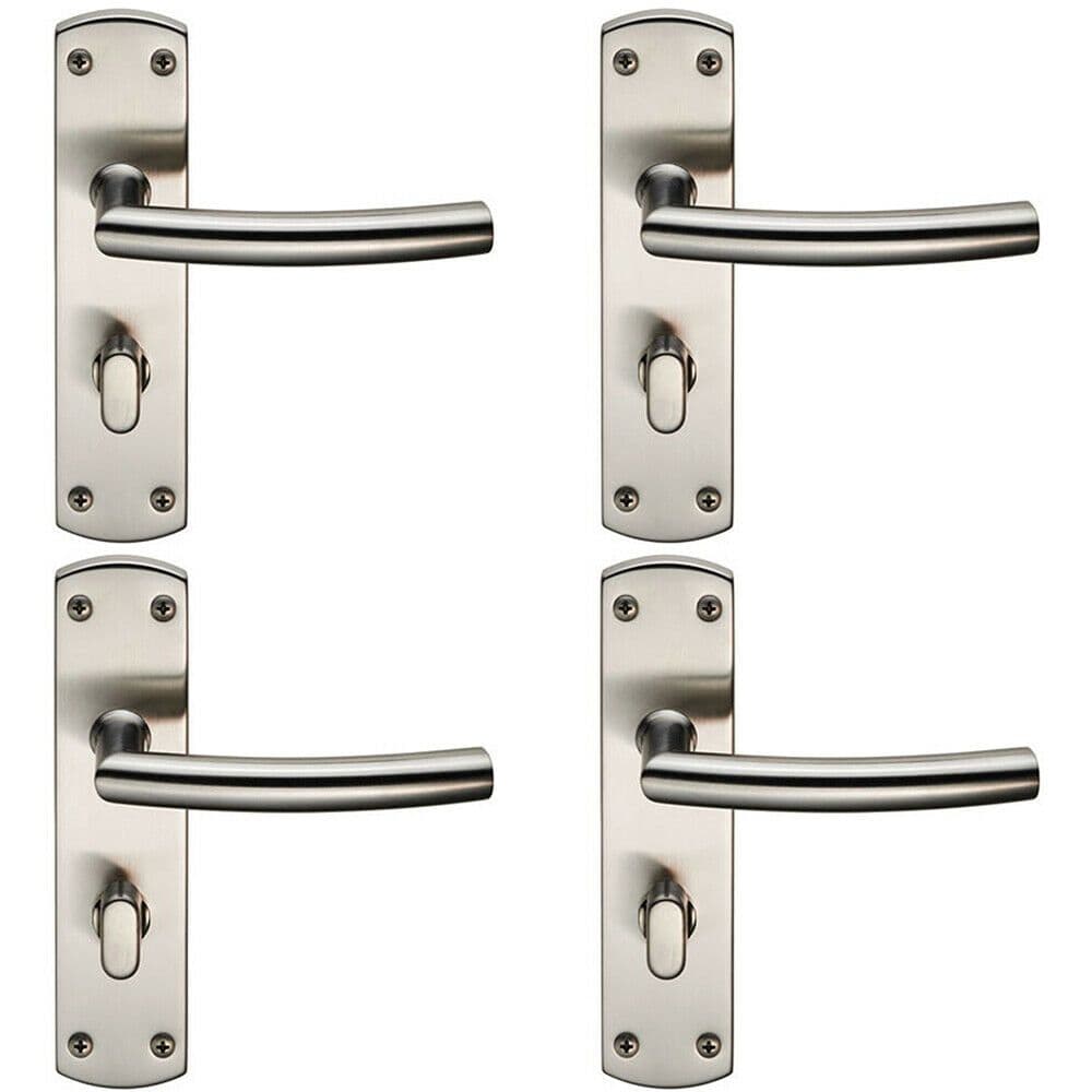 4x Arched Lever on Bathroom Backplate Door Handle Thumbturn Lock Satin Steel