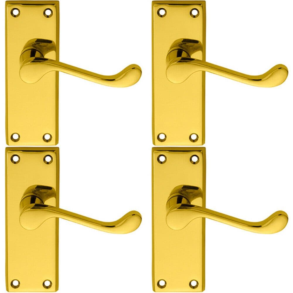 4x PAIR Victorian Scroll Lever on Short Latch Backplate 118 x 43mm Brass