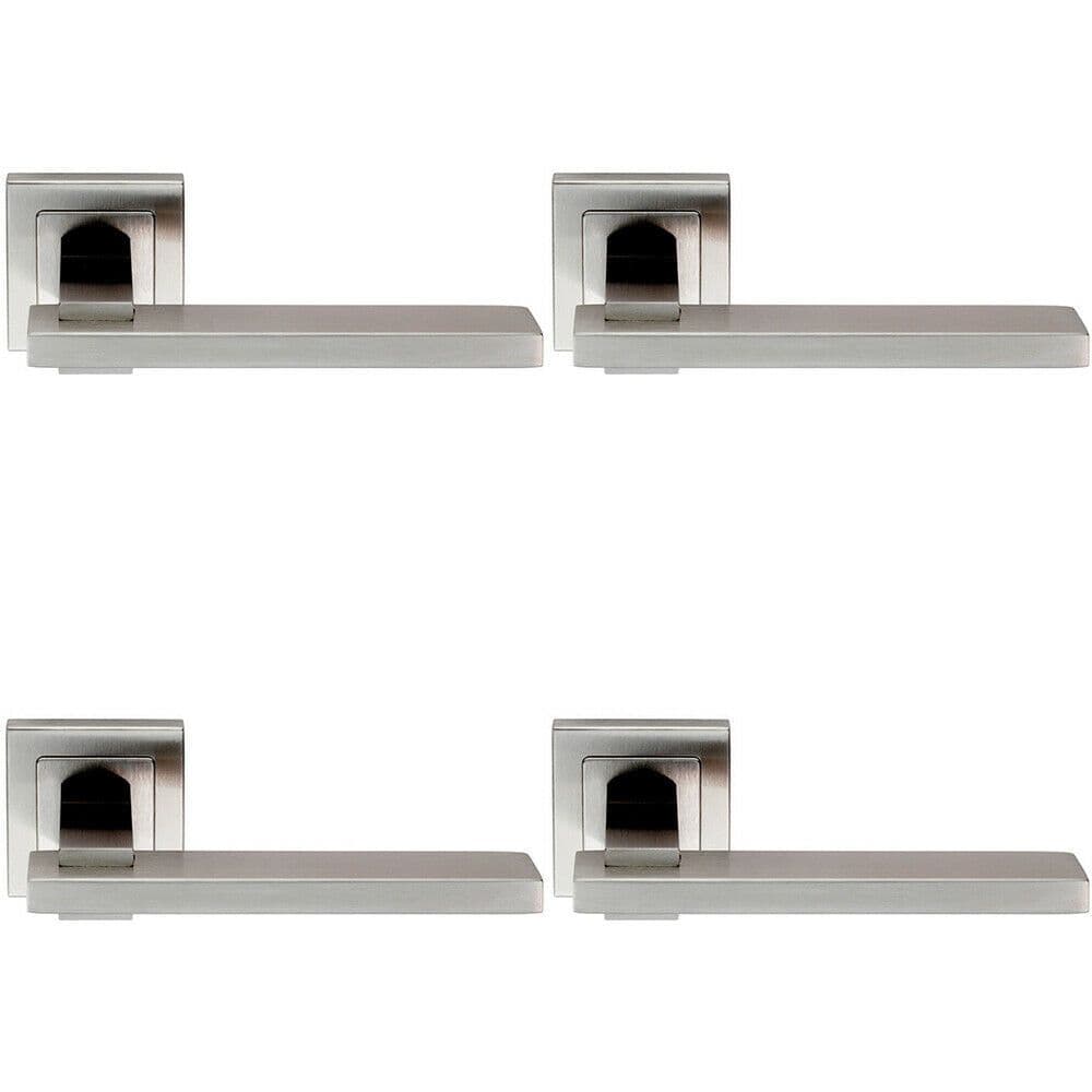 4x PAIR Square Cut Rectangular Handle on Square Concealed Fix Satin Steel
