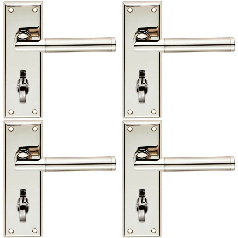 4x Round Bar Section Lever on Bathroom Backplate 150 x 50mm Dual Nickel