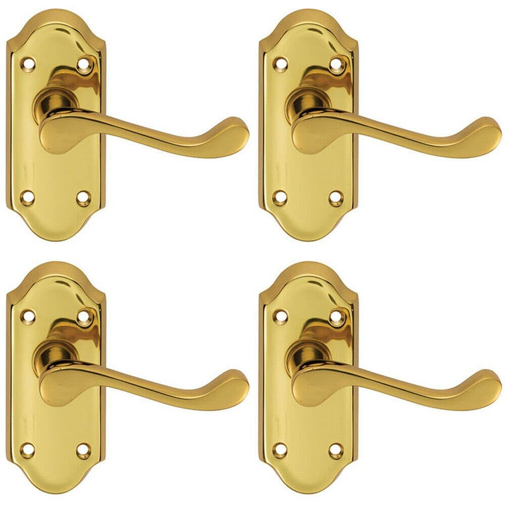 4x PAIR Victorian Scroll Lever on Short Latch Backplate 112 x 48mm Brass
