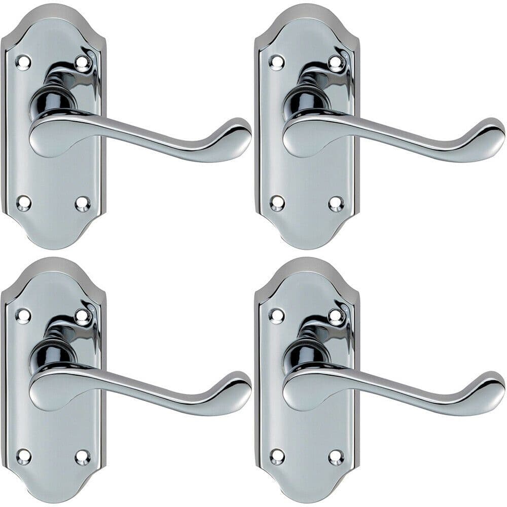 4x PAIR Victorian Scroll Lever on Short Latch Backplate 112 x 48mm Chrome