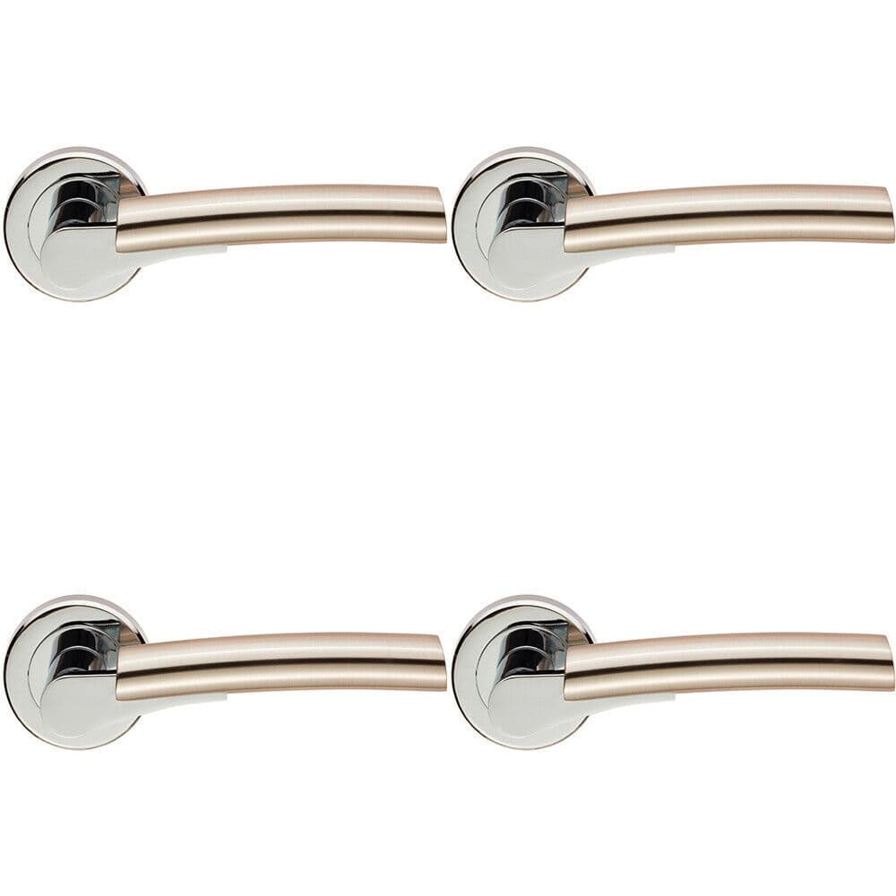 4x PAIR Two Part Lever on Round Rose Concealed Fix Polished Chrome Satin Nickel