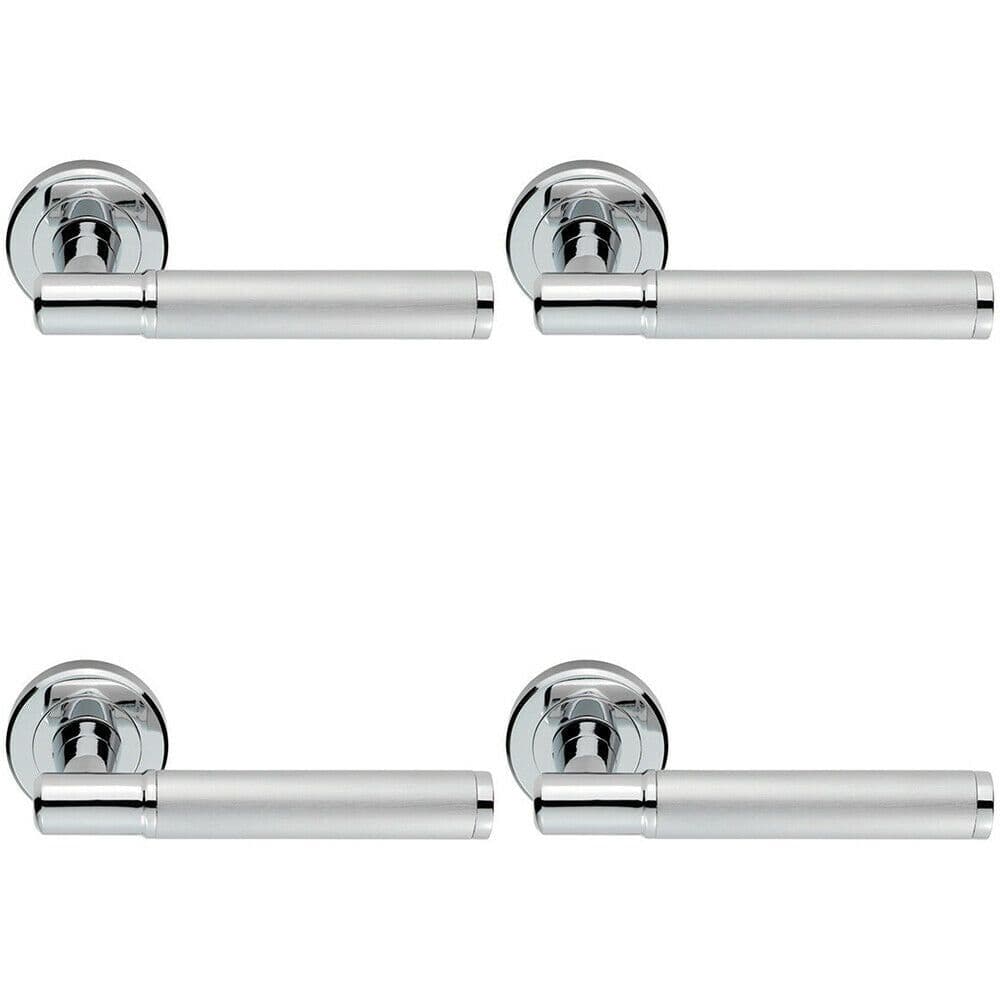 4x Door Handle Lever on Concealed Round Rose Polished Chrome Satin Chrome
