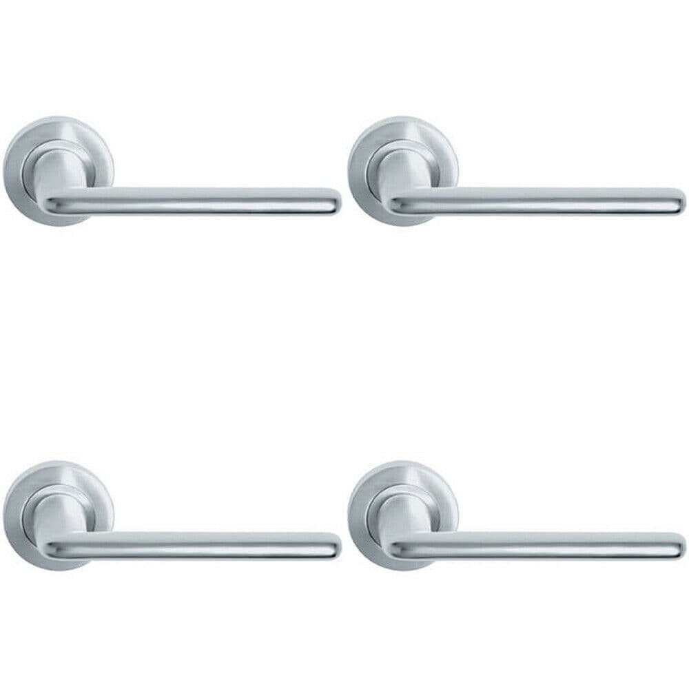 4x PAIR Slimline Straight Bar Handle on Round Rose Concealed Fix Satin Chrome