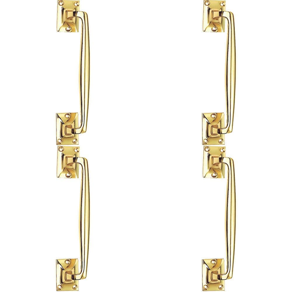 4x One Piece Door Pull Handle 250mm Length 54mm Projection Polished Brass