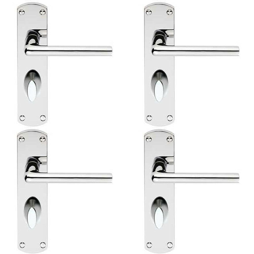 4x Rounded Straight Bar Handle on Bathroom Backplate 170 x 42mm Polished Chrome