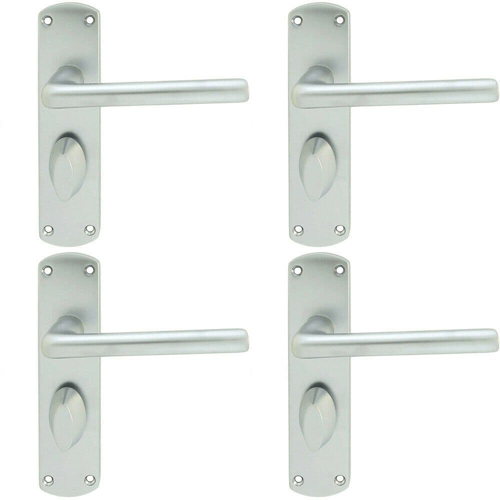 4x Rounded Straight Bar Handle on Bathroom Backplate 170 x 42mm Satin Chrome