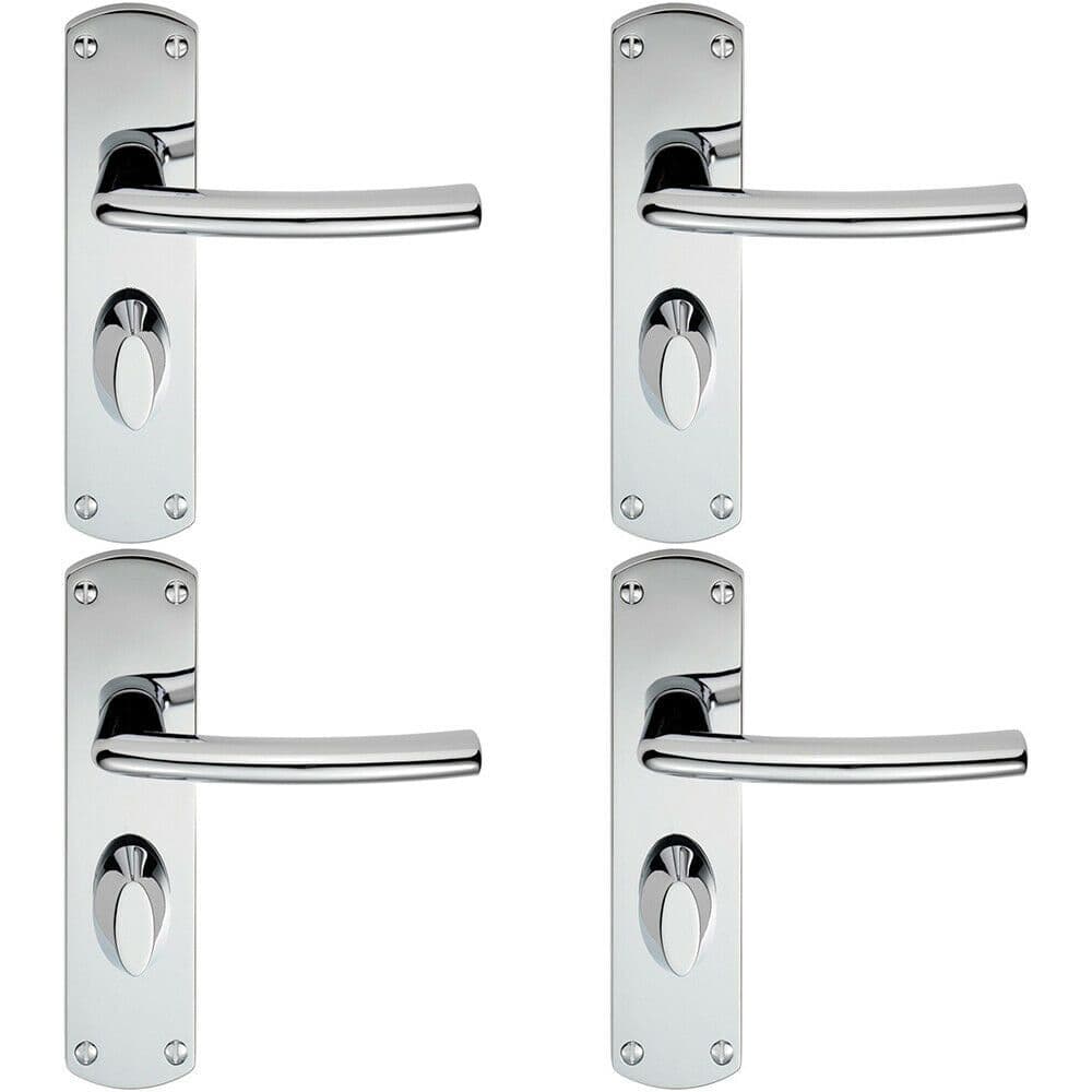 4x Curved Bar Lever on Bathroom Backplate Door Handle 170 x 42mm Polished Chrome
