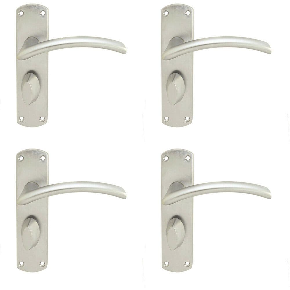 4x Arched Lever on Bathroom Backplate Door Handle 170 x 42mm Satin Chrome