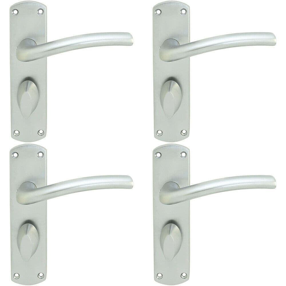 4x Rounded Curved Bar Handle on Bathroom Backplate 170 x 42mm Satin Chrome