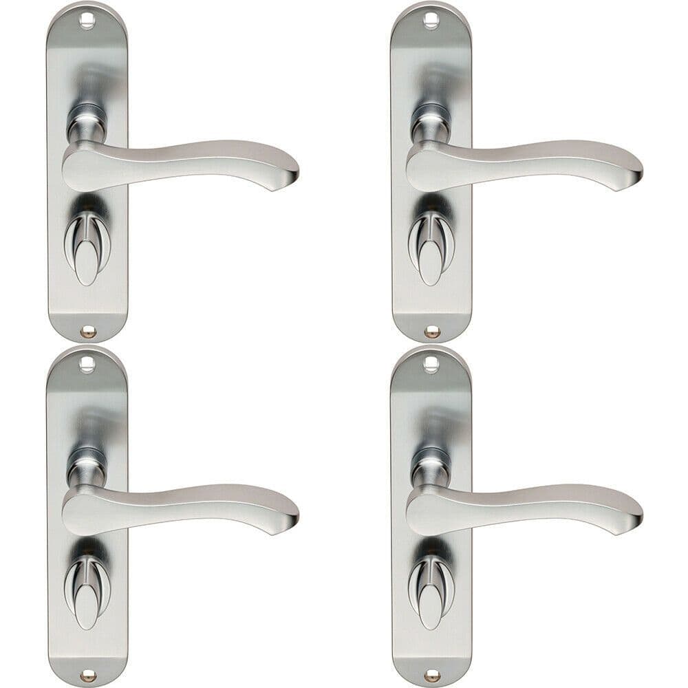 4x PAIR Scroll Lever Door Handle on Bathroom Backplate 180 x 40mm Satin Chrome