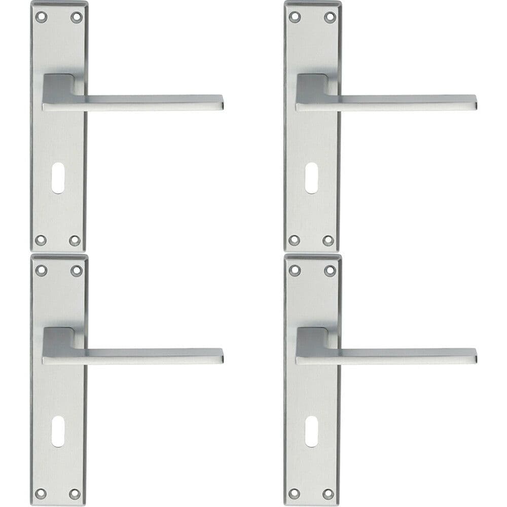 4x Flat Straight Lever on Lock Backplate Door Handle 180 x 40mm Satin Chrome