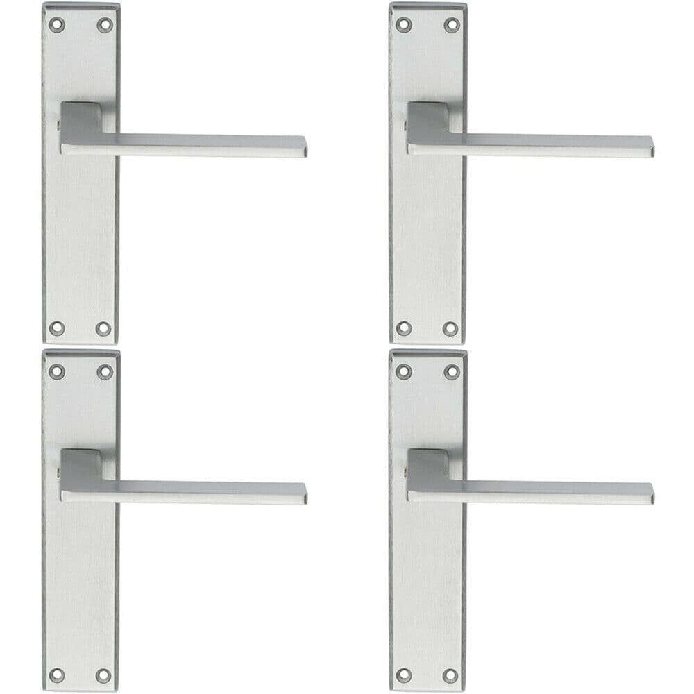 4x Flat Straight Lever on Latch Backplate Door Handle 180 x 40mm Satin Chrome