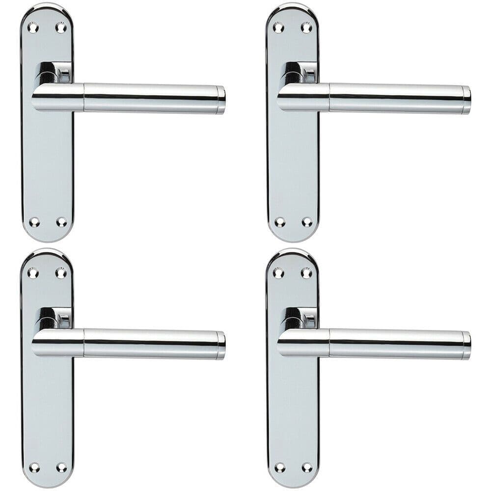 4x Round Bar Lever on Latch Backplate Door Handle 180 x 40mm Polished Chrome