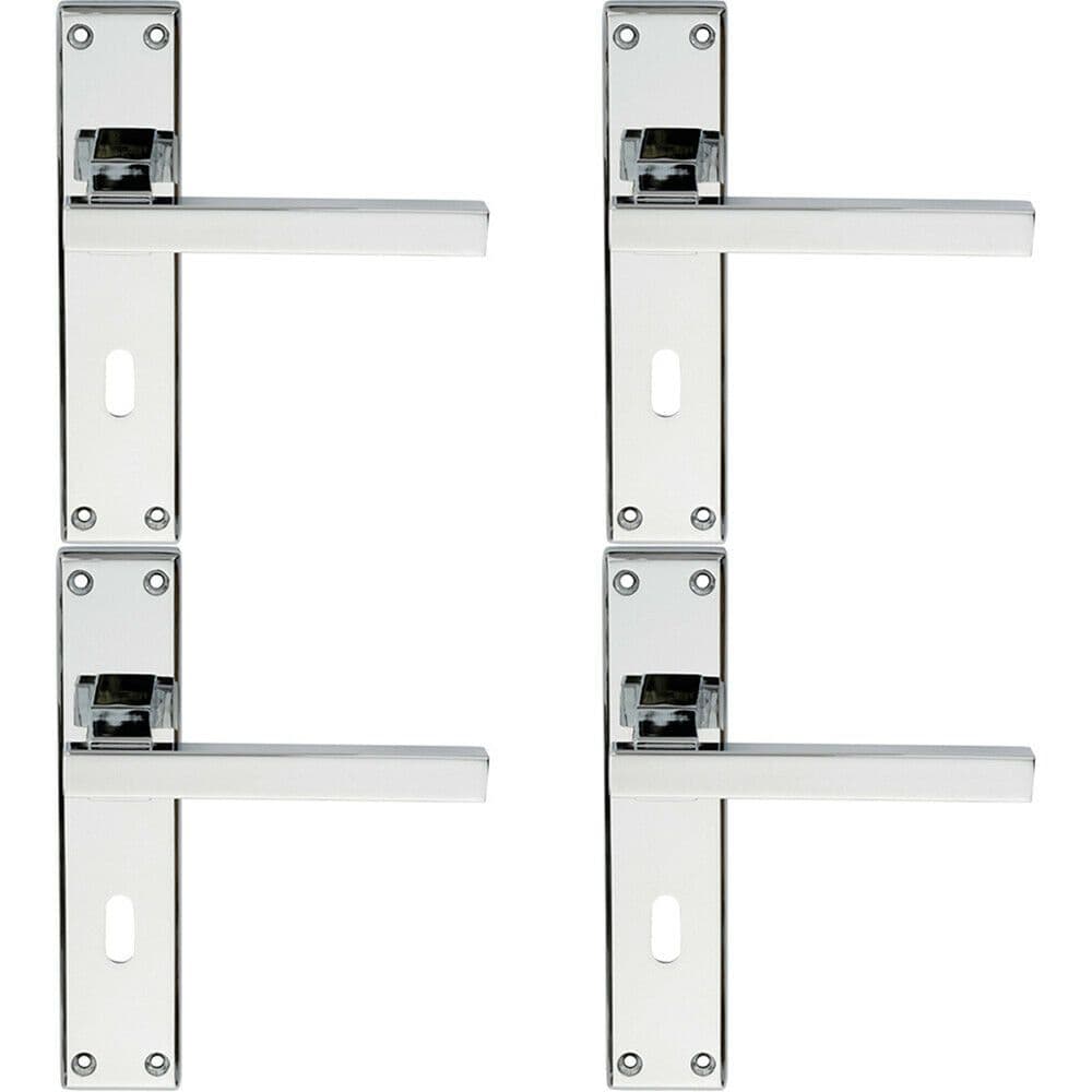 4x PAIR Straight Square Handle on Lock Backplate 180 x 40mm Polished Chrome