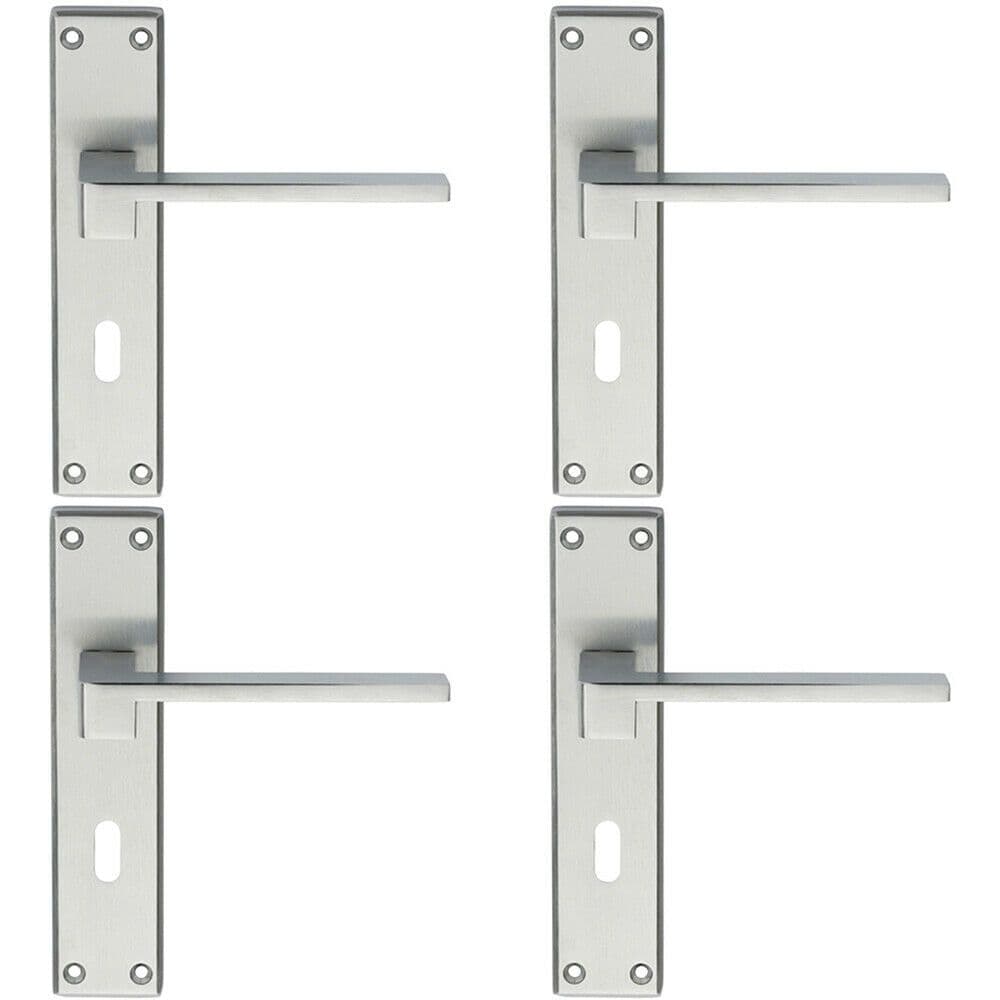4x PAIR Flat Straight Lever on Lock Backplate Handle 180 x 40mm Satin Chrome