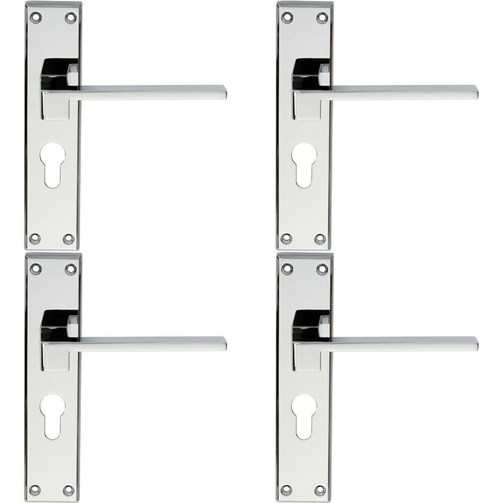4x PAIR Flat Straight Lever on Euro Backplate Handle 180 x 40mm Polished Chrome