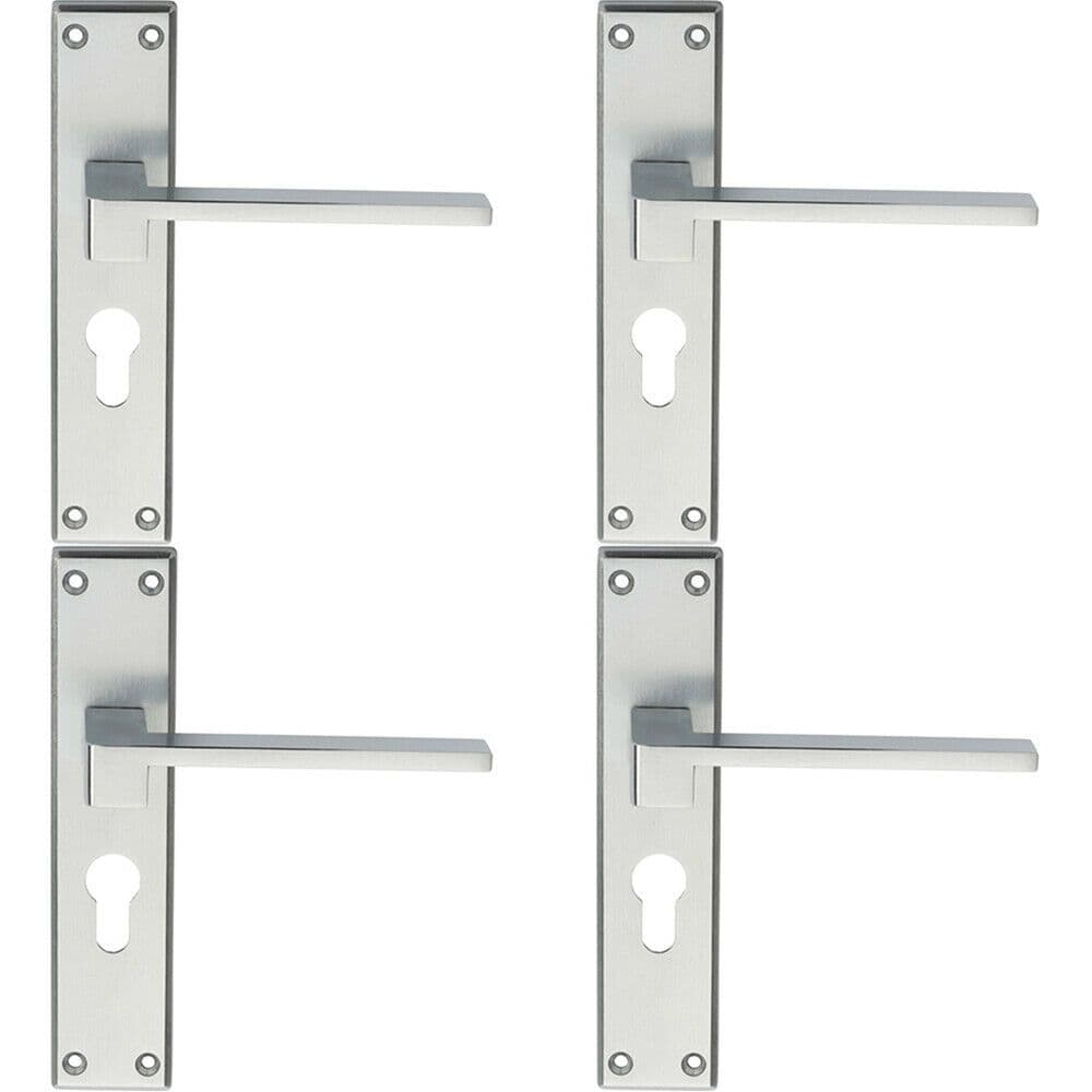 4x PAIR Flat Straight Lever on Euro Backplate Handle 180 x 40mm Satin Chrome