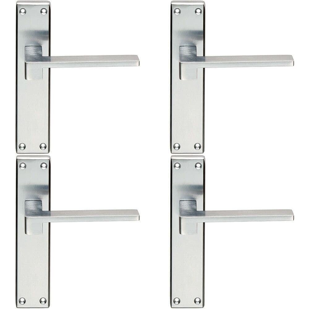 4x PAIR Flat Straight Lever on Latch Backplate Handle 180 x 40mm Satin Chrome