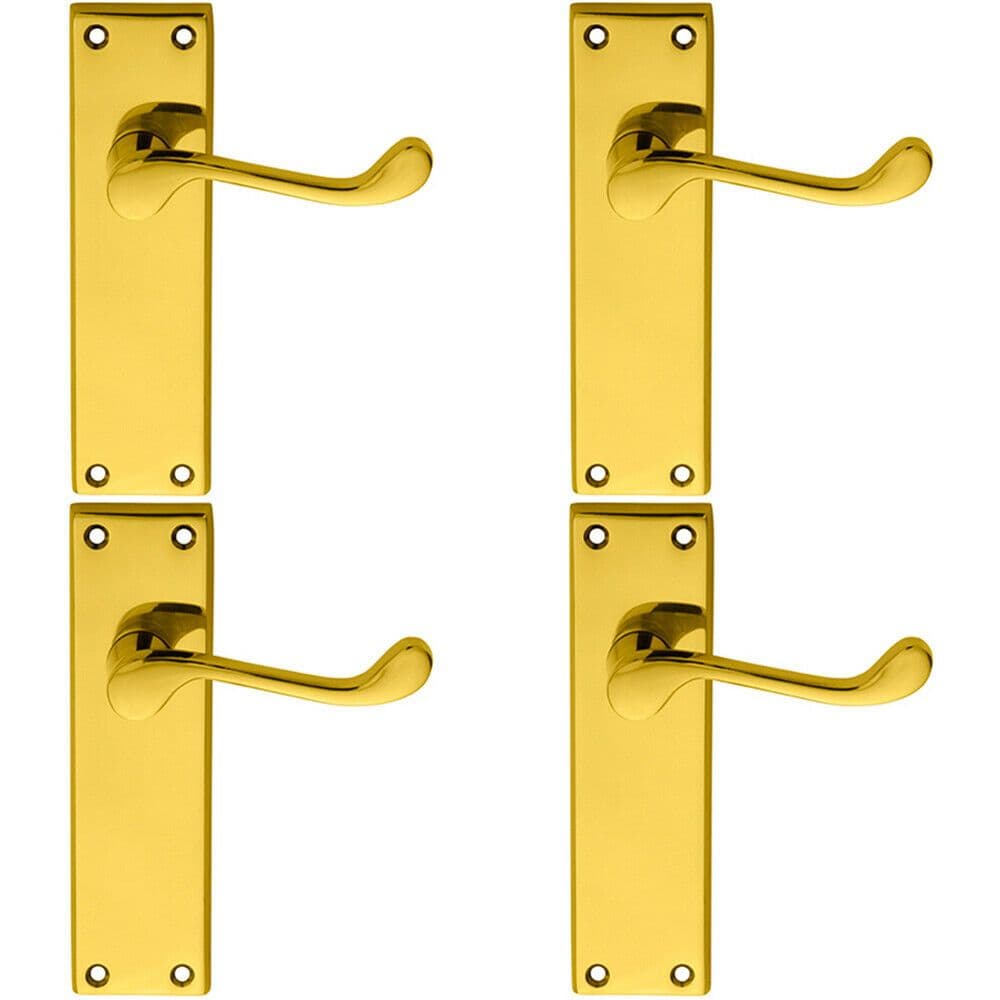 4x PAIR Victorian Scroll Lever on Sweedor Latch Backplate 150 x 43mm Brass