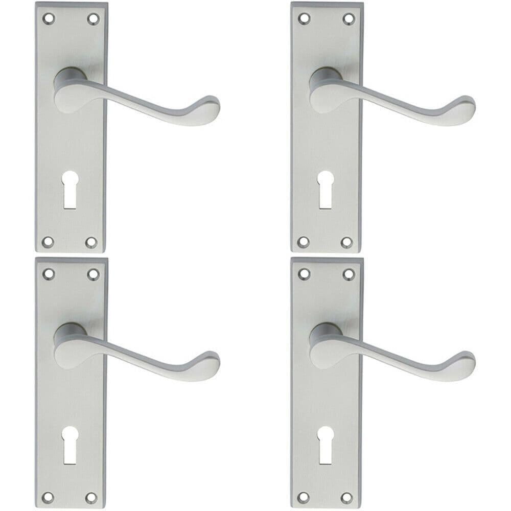 4x PAIR Victorian Scroll Handle on Lock Backplate 150 x 43mm Satin Chrome