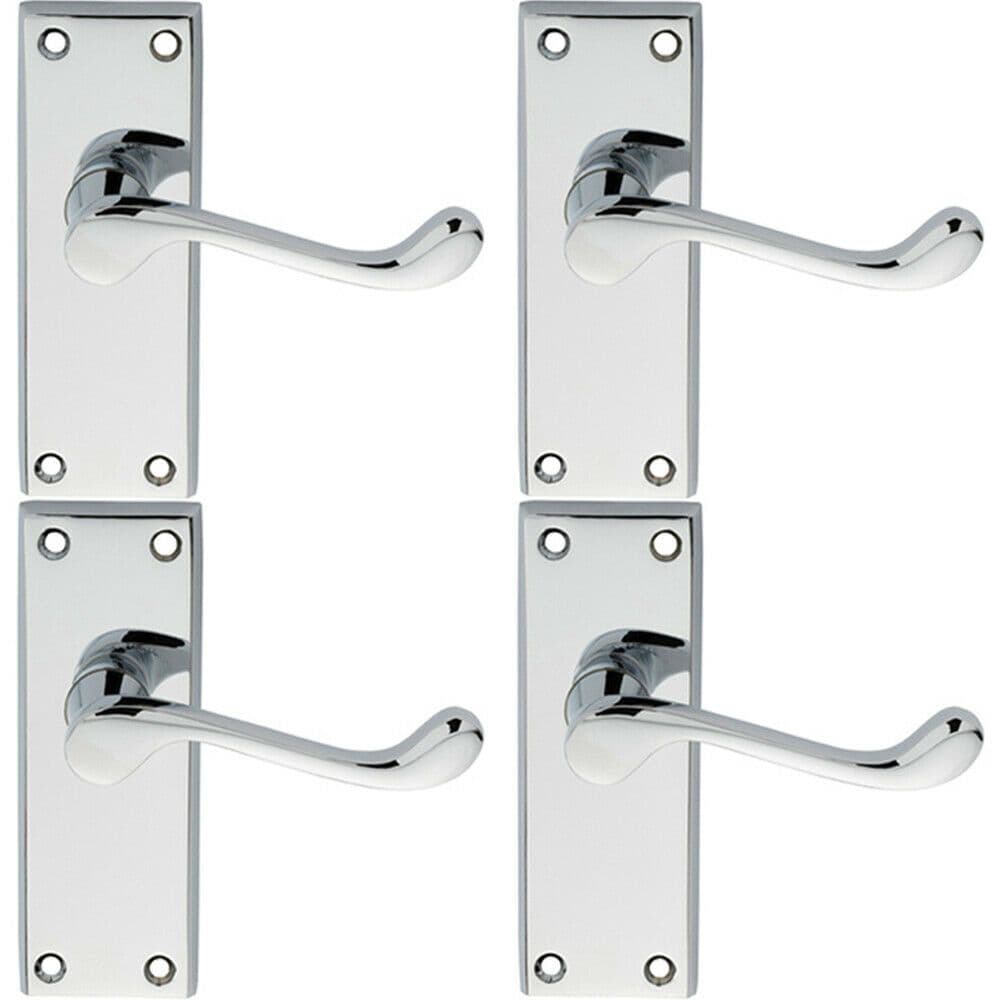 4x PAIR Victorian Scroll Lever on Short Latch Backplate 118 x 43mm Chrome