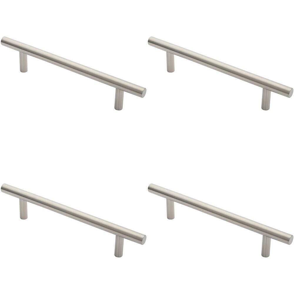 4x 19mm Straight T Bar Pull Handle 225mm Fixing Centres Satin Stainless Steel