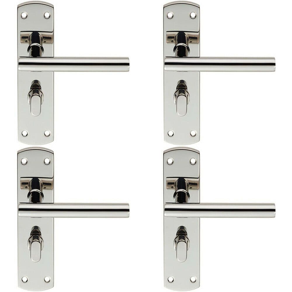 4x Mitred T Bar Lever on Bathroom Backplate Handle Thumbturn Lock Polished Steel
