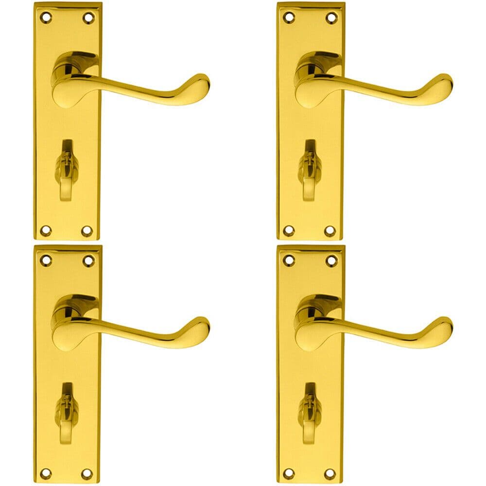 4x PAIR Victorian Scroll Handle on Bathroom Backplate 150 x 43mm Polished Brass