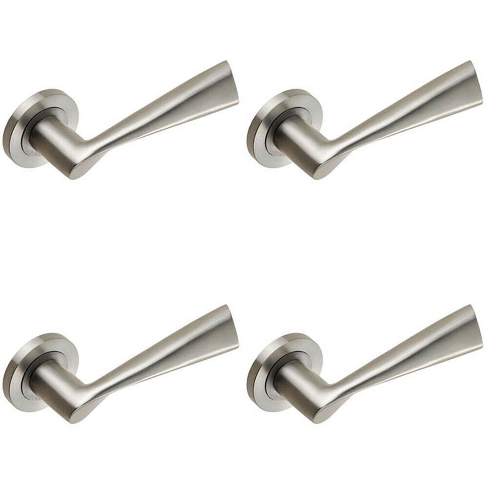 4x PAIR Angular Design Handle on Round Concealed Fix Satin Stainless Steel