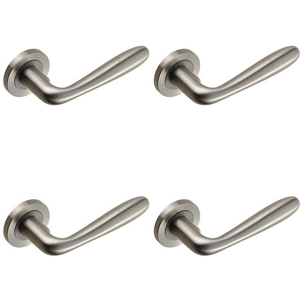 4x PAIR Smooth Rounded Bar Handle on Round Rose Concealed Fix Satin Steel