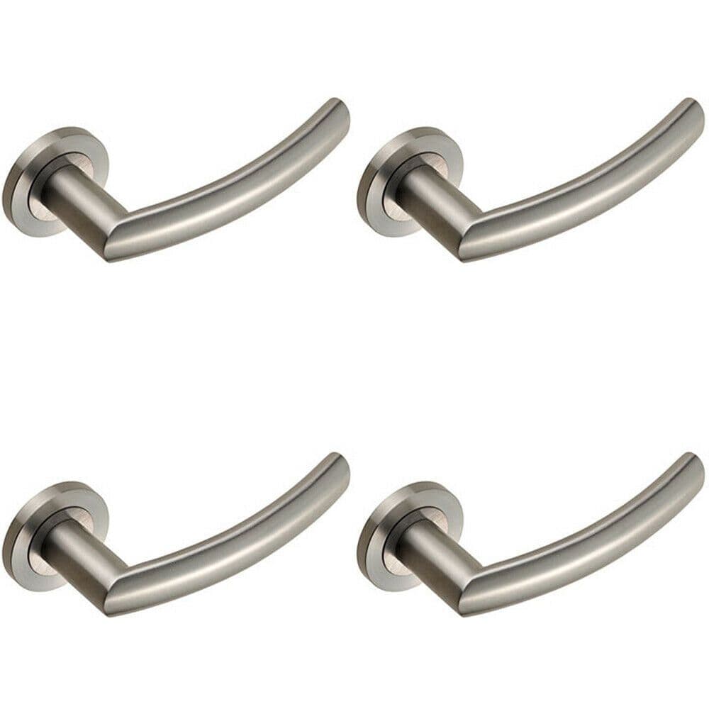 4x PAIR Curved Round Bar Handle on Round Rose Concealed Fix Satin Steel