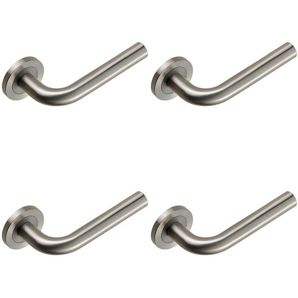 4x PAIR Straight Round Bar Handle on Round Rose Concealed Fix Satin Steel