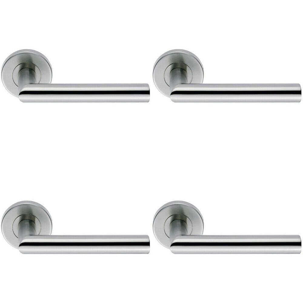 4x PAIR Mitred Round Bar Handle Ringed Design Conceled Fix Satin Steel