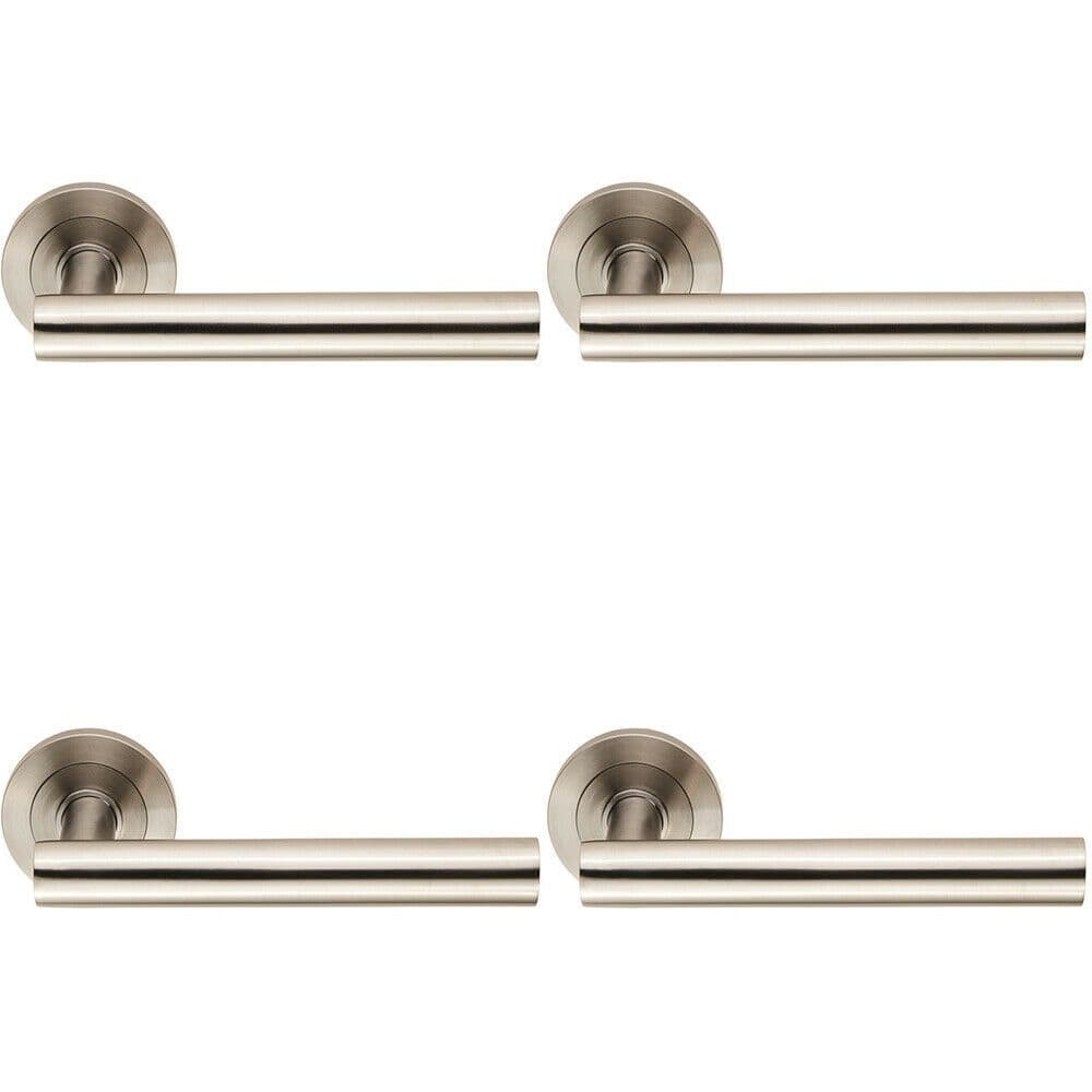 4x Straight Round Bar Handle on Round Concealed Fix Satin Stainless Steel