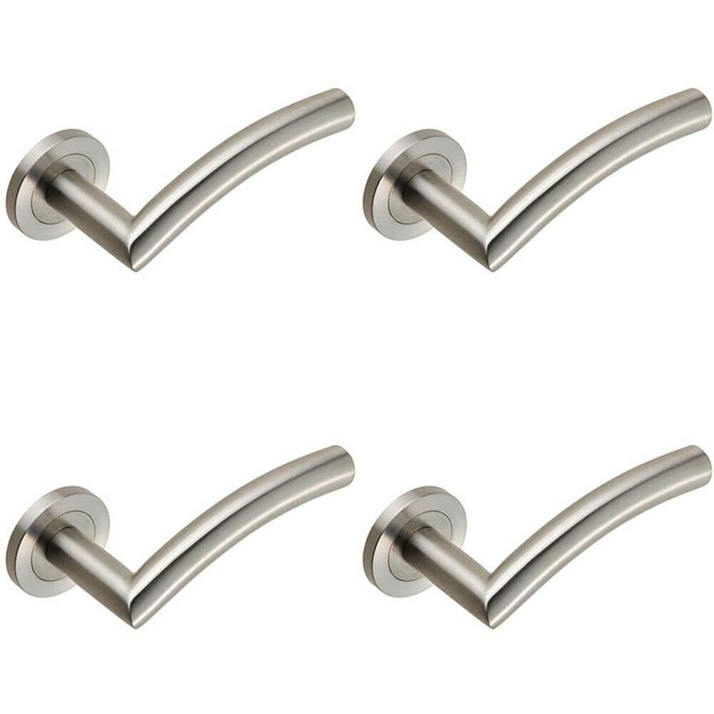 4x Curved Round Bar Handle on Round Rose Concealed Fix Satin Stainless Steel