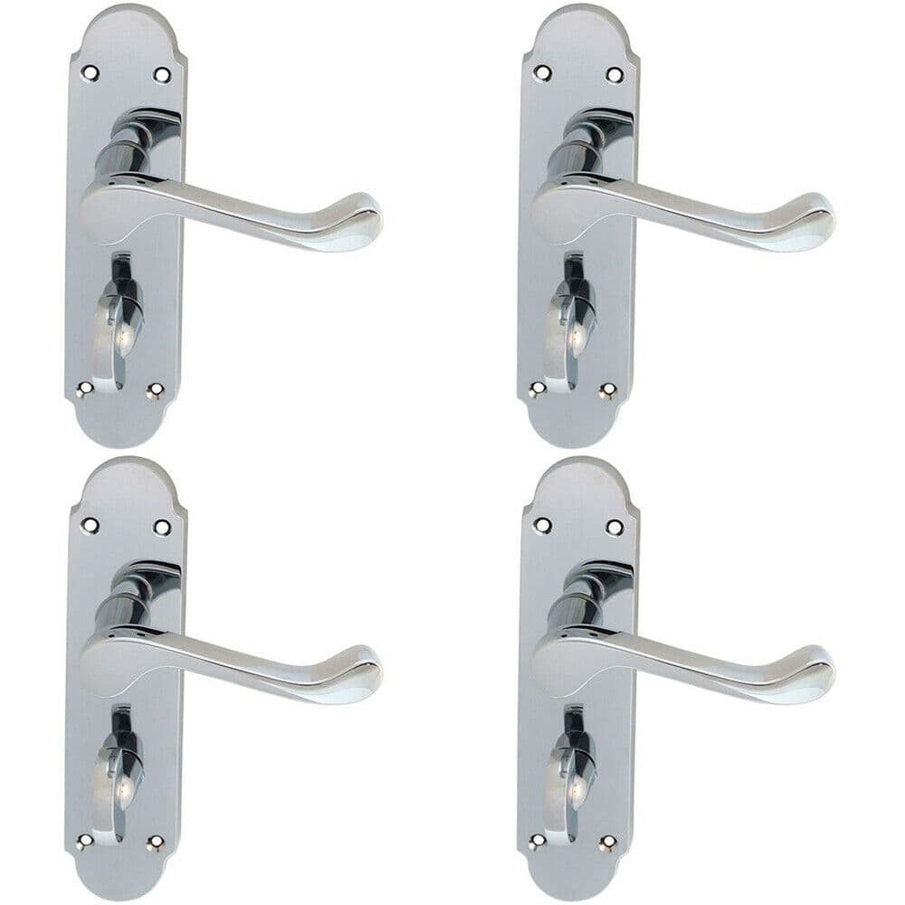 4x PAIR Victorian Upturned Lever on Bathroom Backplate 170 x 42mm Chrome