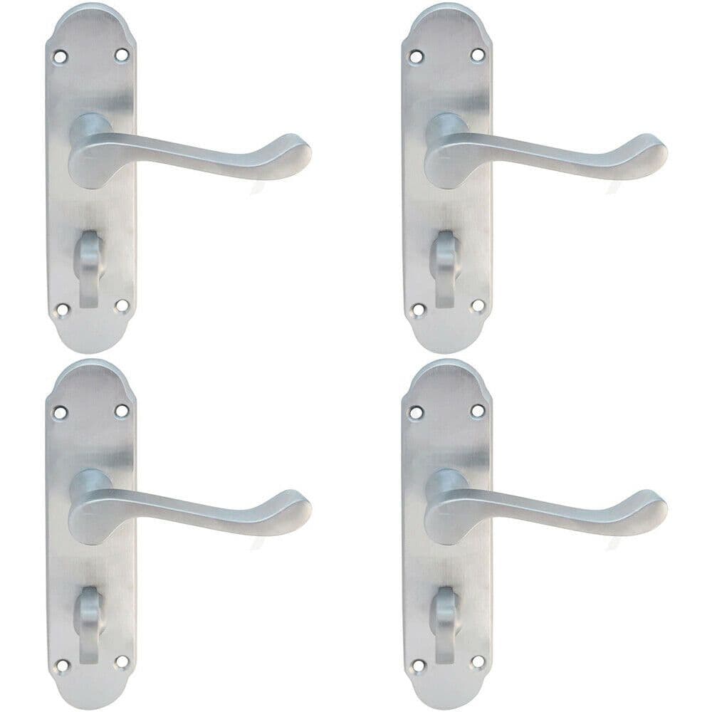 4x PAIR Victorian Upturned Handle on Bahtroom Backplate 170 x 42mm Satin Chrome