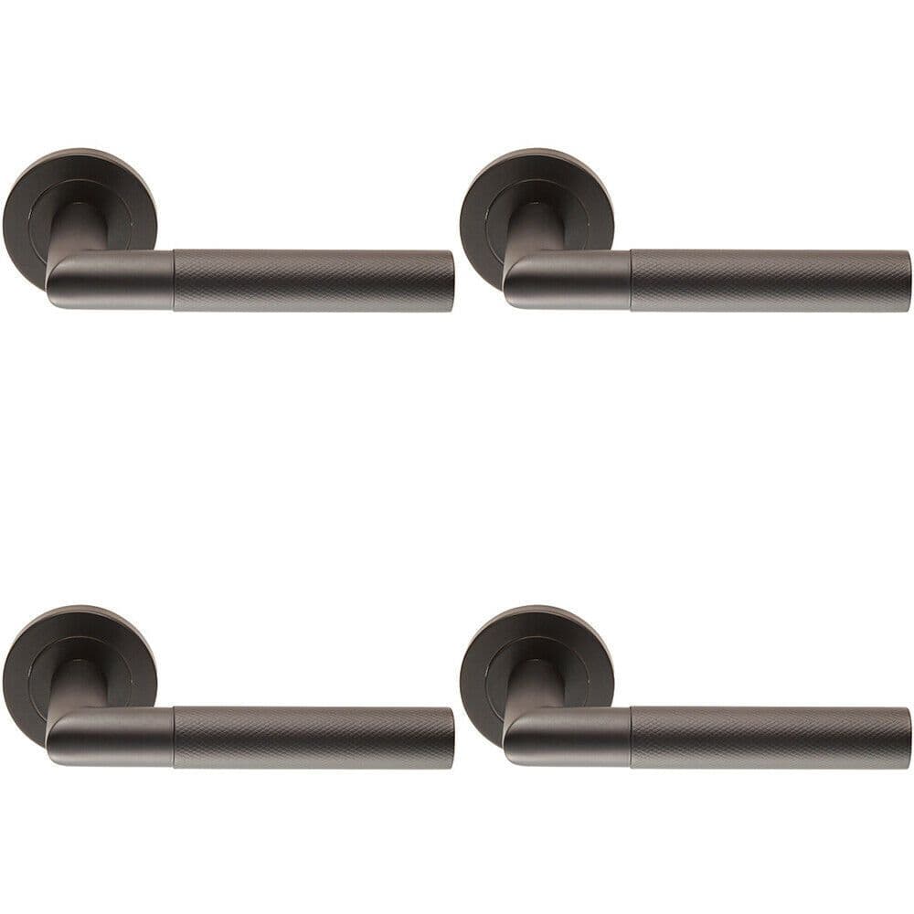4x PAIR Knurled Round Bar Handle on Round Rose Concealed Fix Matt