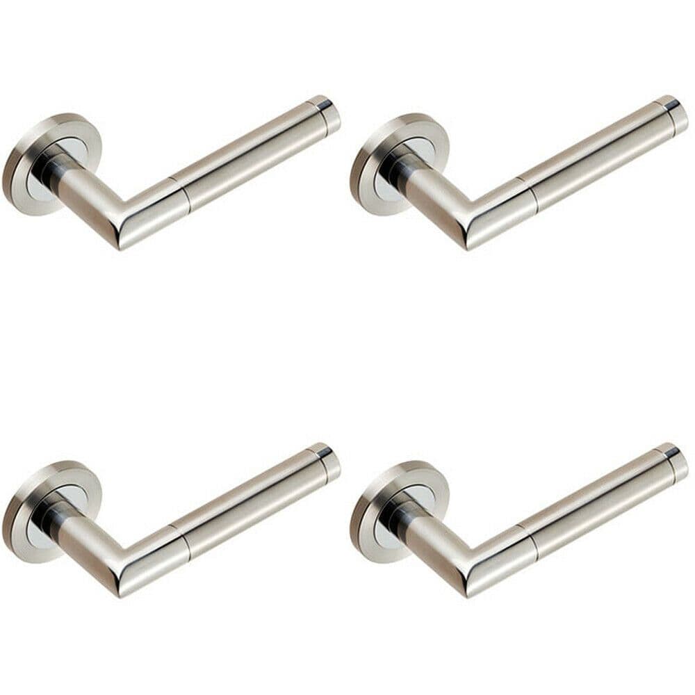 4x PAIR Mitred Round Bar Lever Ringed Design Conceled Fix Polished Satin Steel