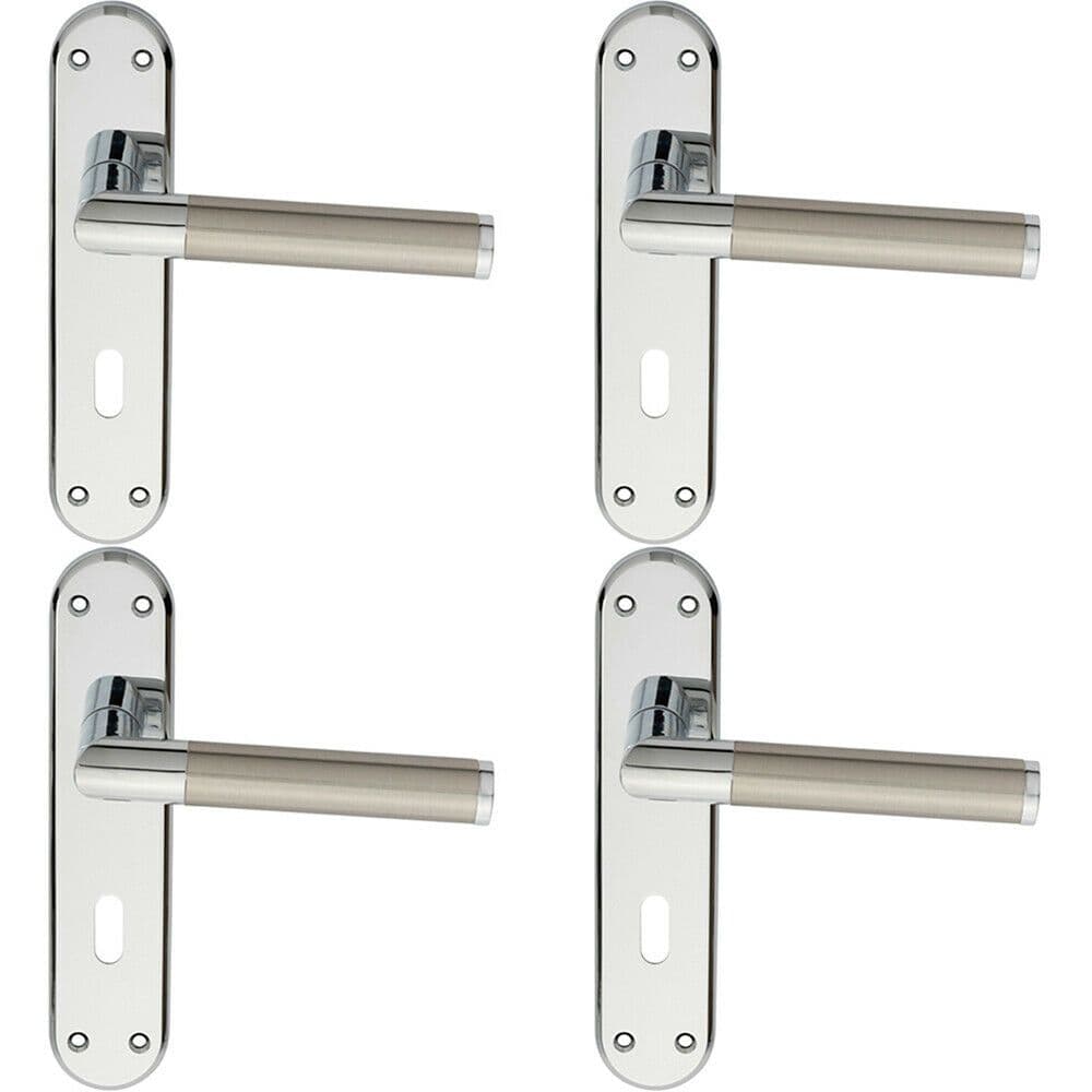 4x Round Bar Lever on Lock Backplate Door Handle 180 x 40mm Chrome & Nickel