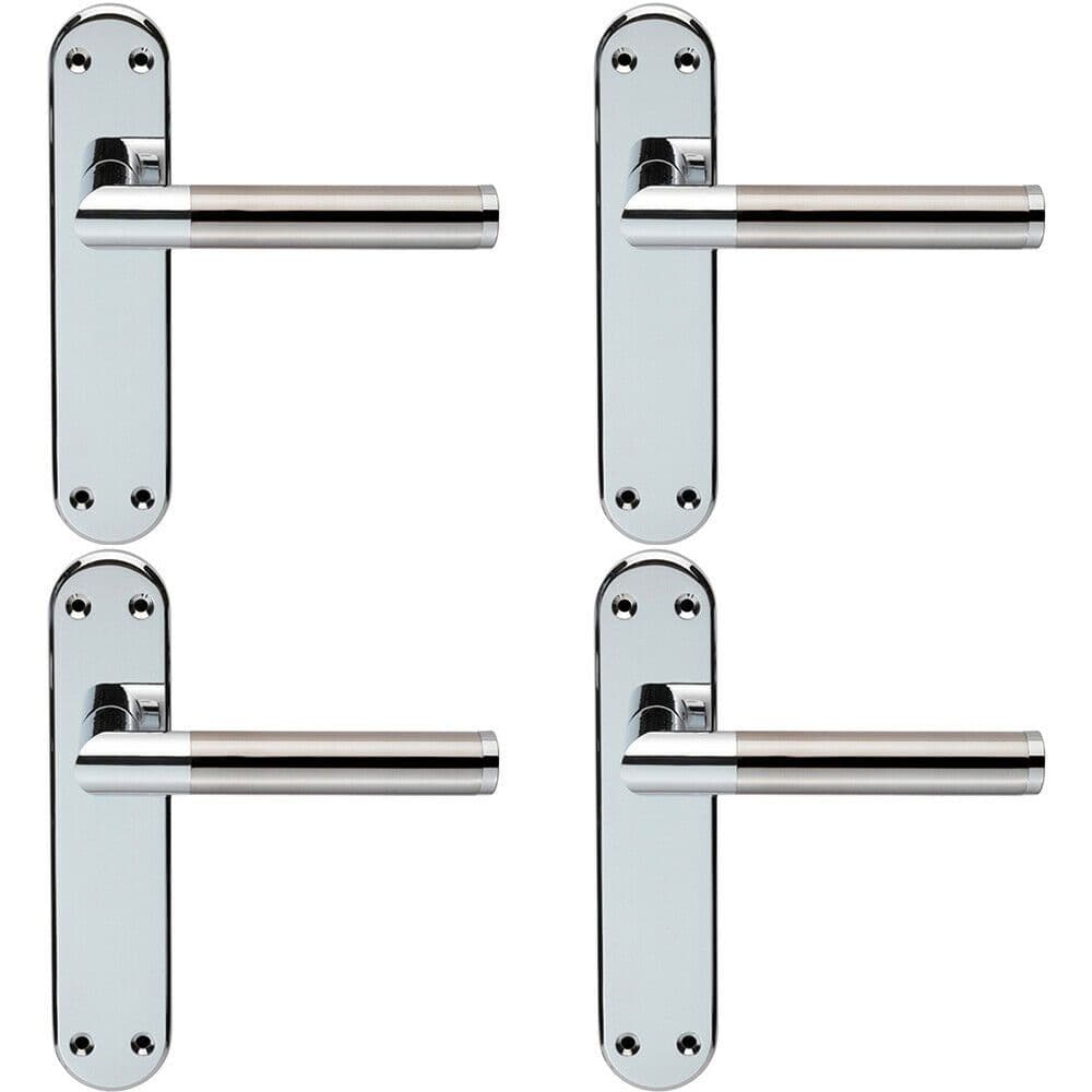 4x Round Bar Lever on Latch Backplate Door Handle 180 x 40mm Chrome & Nickel