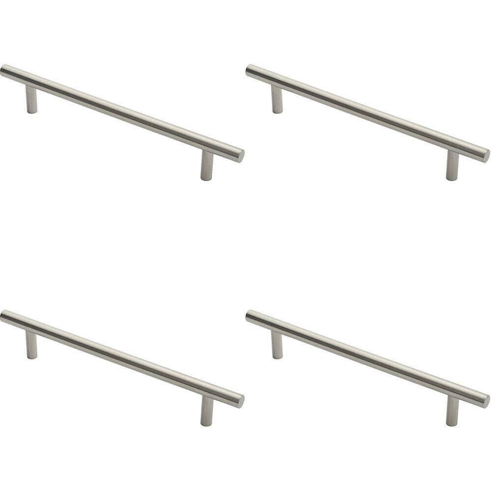 4x 19mm Straight T Bar Pull Handle 300mm Fixing Centres Satin Stainless Steel