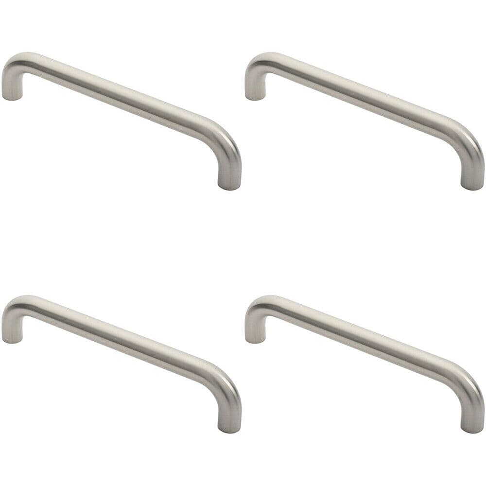 4x Round D Bar Pull Handle 325 x 25mm 300mm Fixing Centres Satin Steel