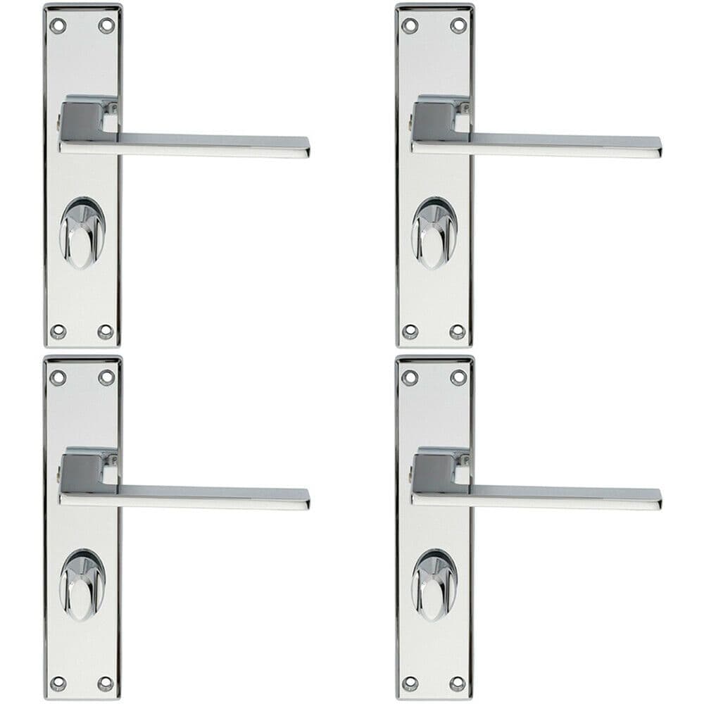 4x Flat Straight Lever on Bathroom Backplate Handle 180 x 40mm Polished Chrome