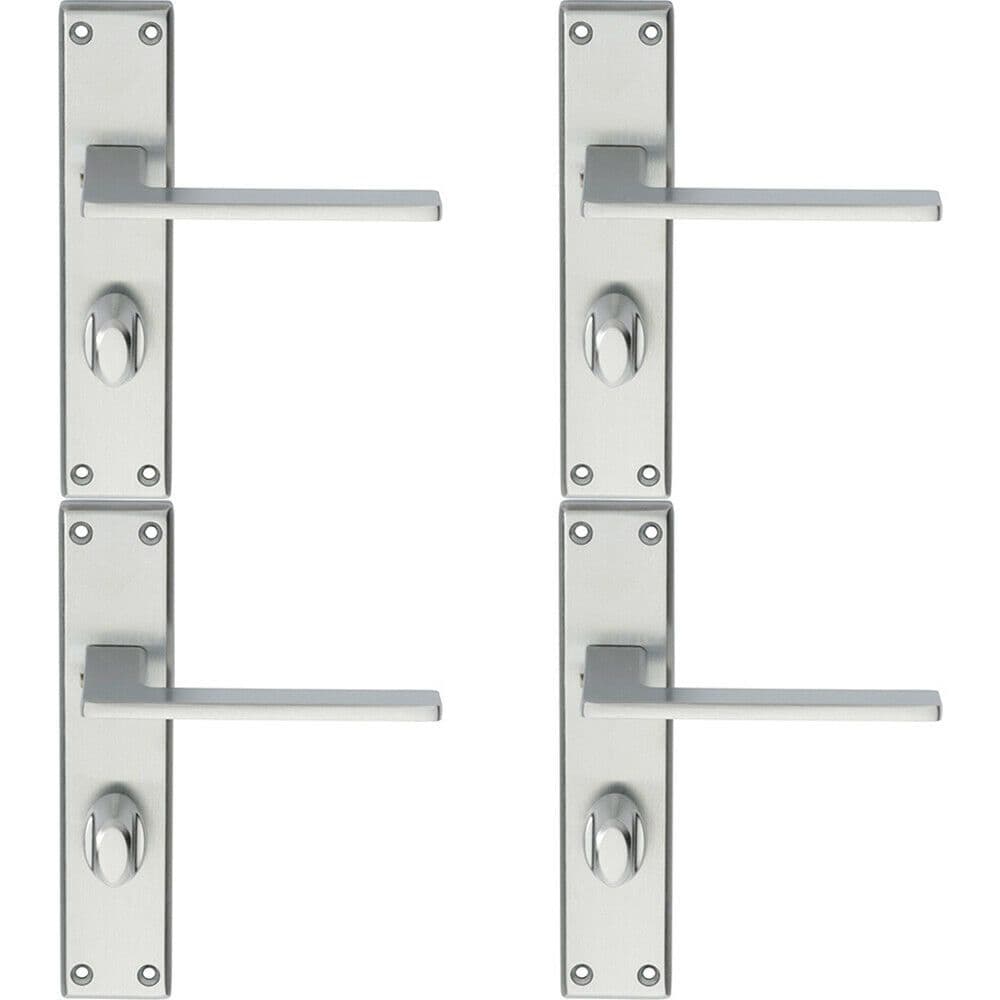 4x Flat Straight Lever on Bathroom Backplate Handle 180 x 40mm Satin Chrome