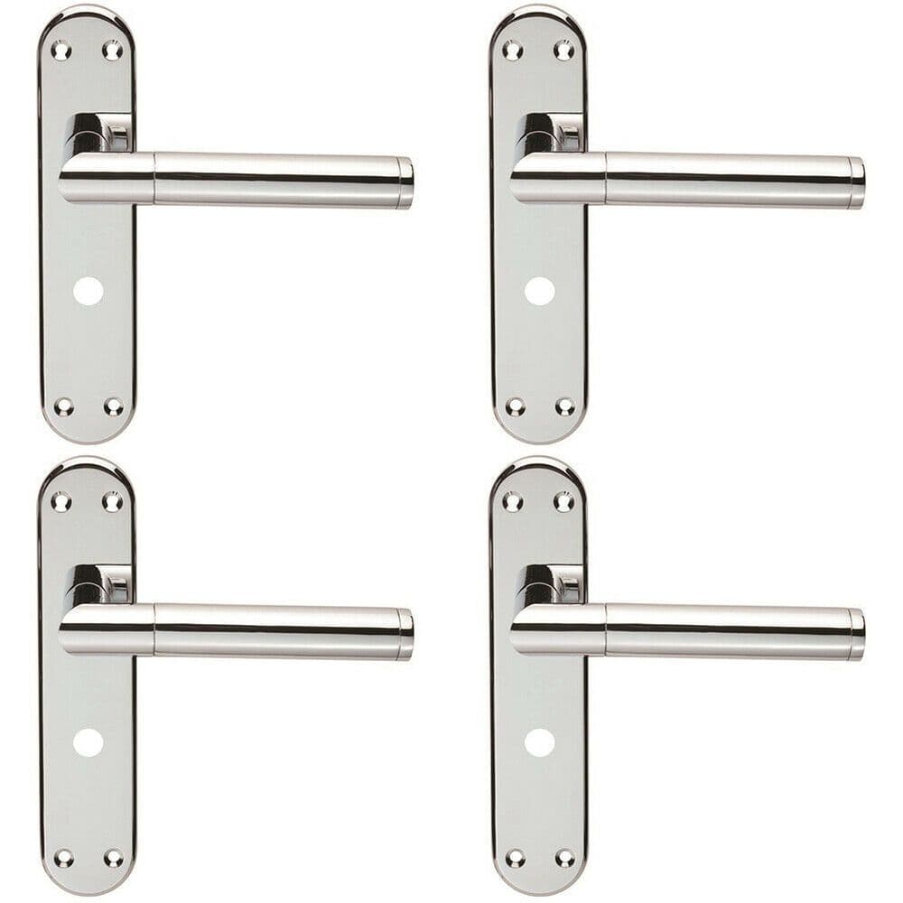 4x Round Bar Lever on Bathroom Backplate Door Handle 180 x 40mm Polished Chrome
